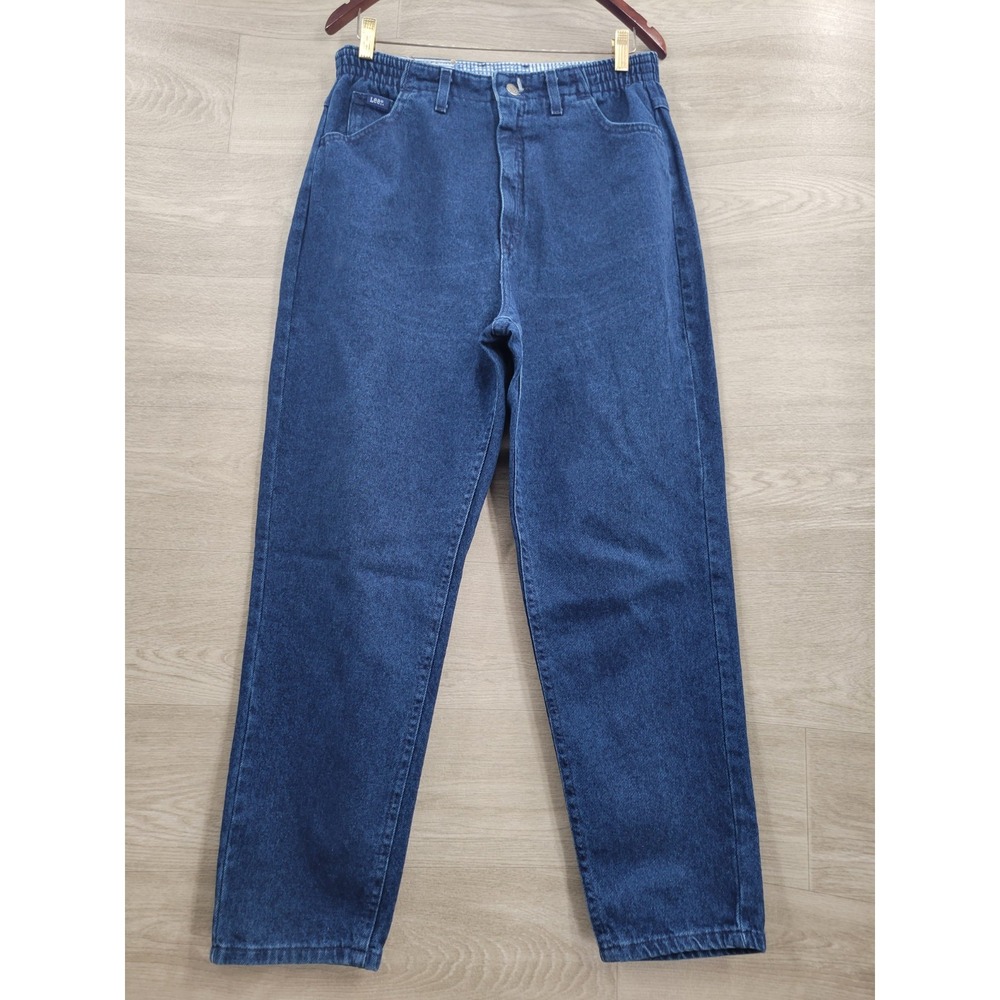 Vintage Lee Jeans Women's 14P Petite Blue High Rise Elastic Waist Made in USA